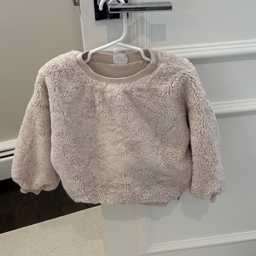 Zara Cream Fuzzy Crew Neck Sweater